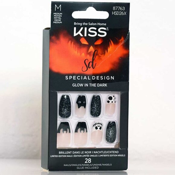 KISS Special Design Glow Dark Halloween Nails / Medium Length - Here's Johnny - Picture 1 of 9